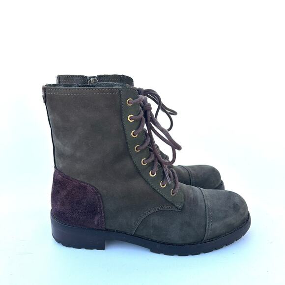 UGG Kilmer Dark Green Suede Lace Up Moto Combat Boots Shearling Winter 9 - Picture 1 of 10